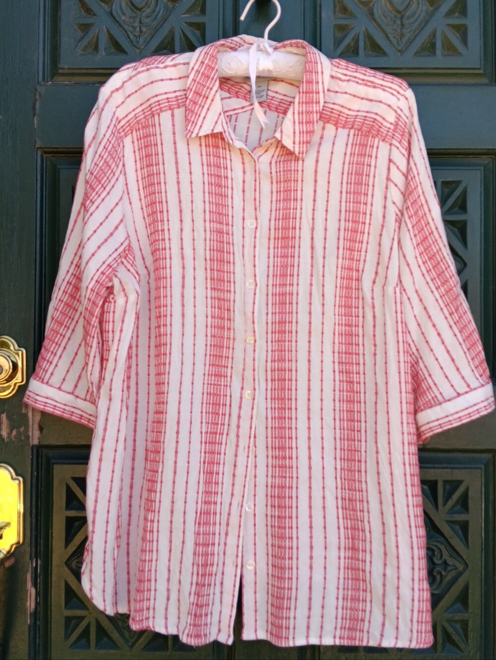 Catherines Red and White Striped Button-Front Top. NWOT
